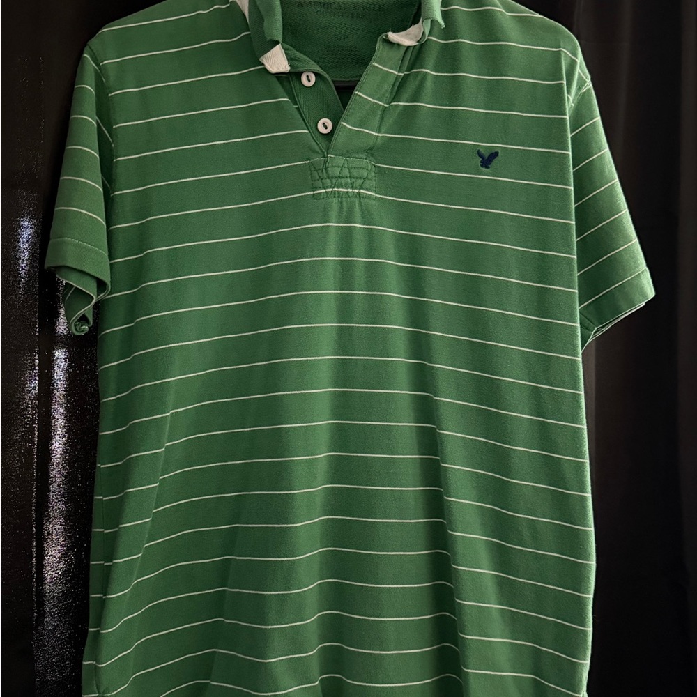 American Eagle Outfitters Green Striped Polo